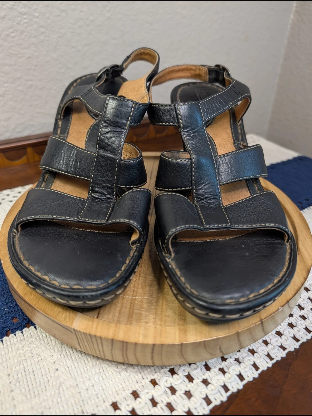 Born Black Leather Wedge Sandals - Women's Comfortable Strappy Heels